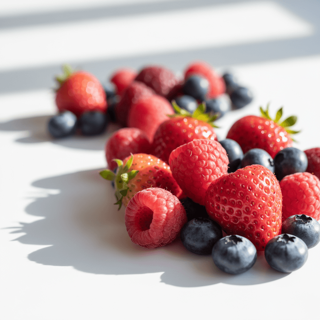 Fresh ripe berries including strawberries, blueberries, and raspberries
