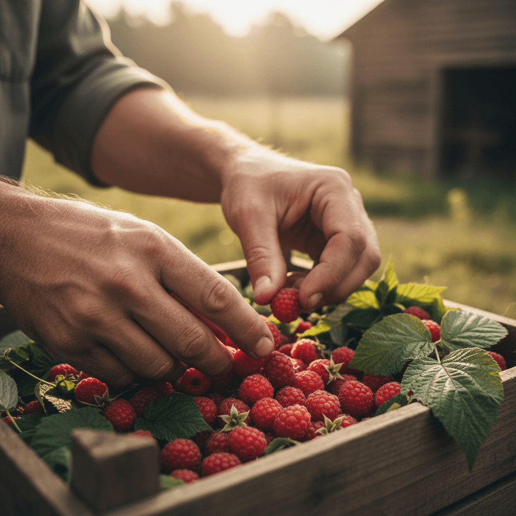 Fresh berries being hand-selected at harvest