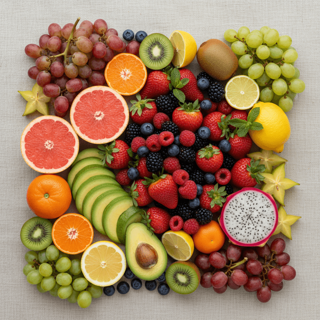 Assorted fresh berries, avocados, and citrus